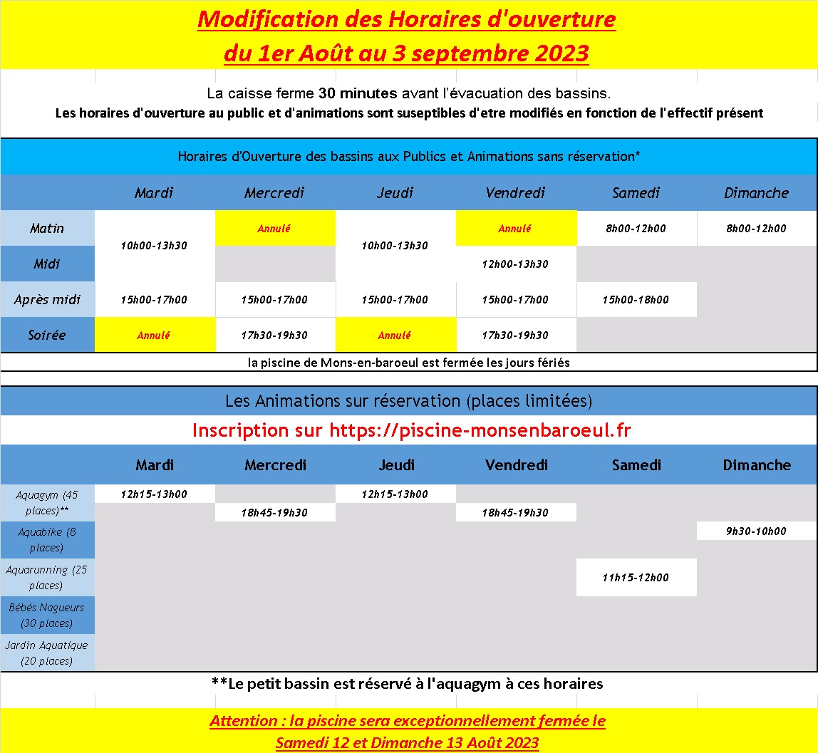 Tarifs - Règlement - Piscine de Mons en Baroeul